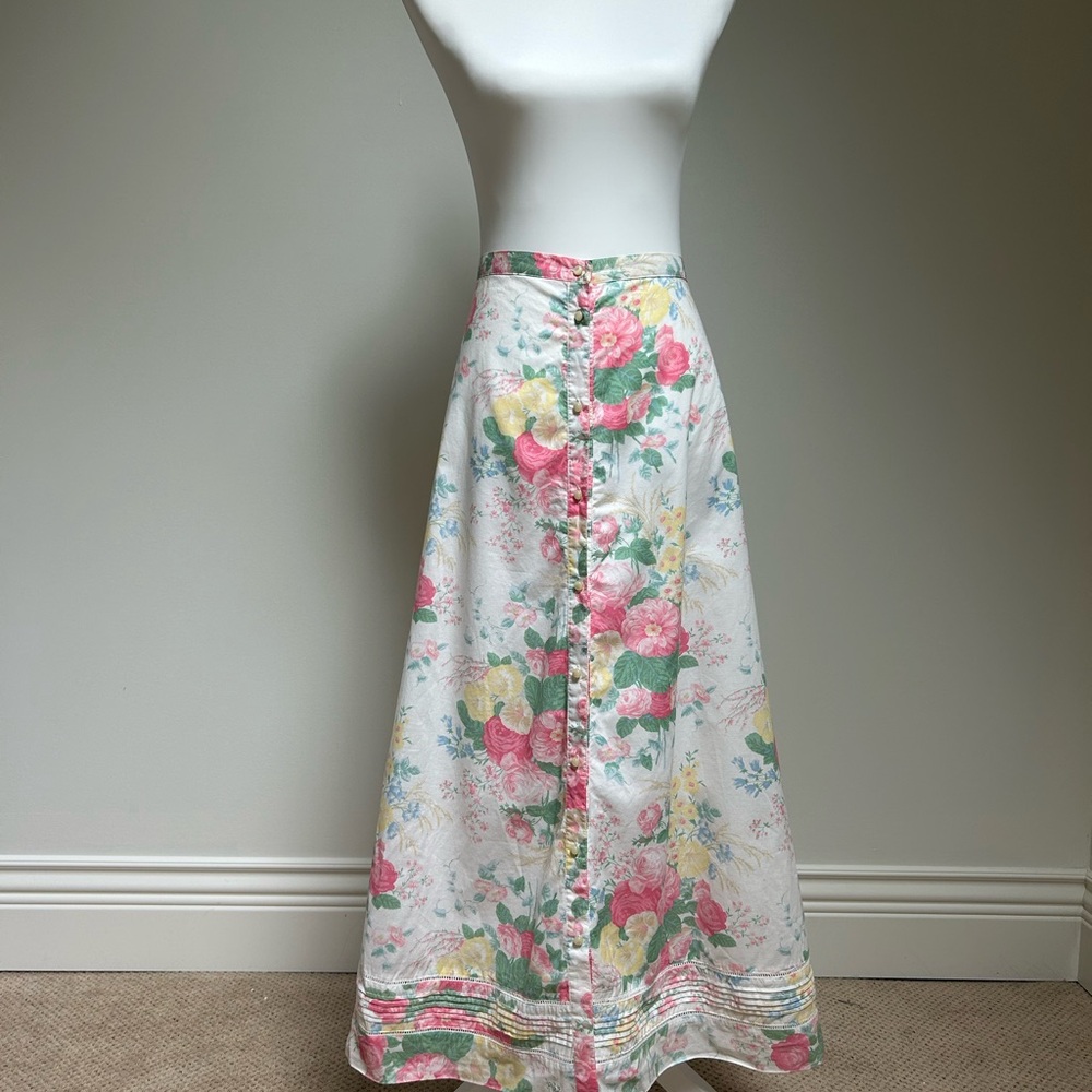 Ralph Lauren Floral A-Line Maxi Skirt in White, Pink, Yellow, Green